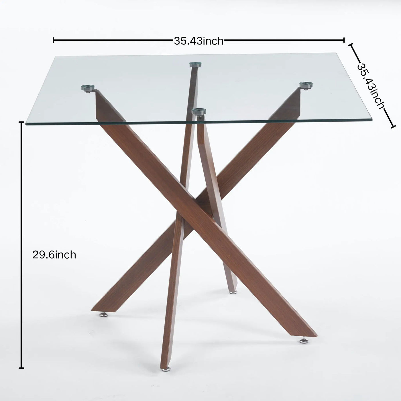 Dining Table With Cross Metal Leg And Tempered Glass, Modern Space Saving Kitchen Table For Living Room Legs, Square Table by HouseOfZazla