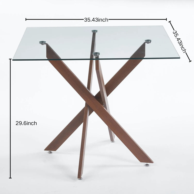 Dining Table With Cross Metal Leg And Tempered Glass, Modern Space Saving Kitchen Table For Living Room Legs, Square Table by HouseOfZazla