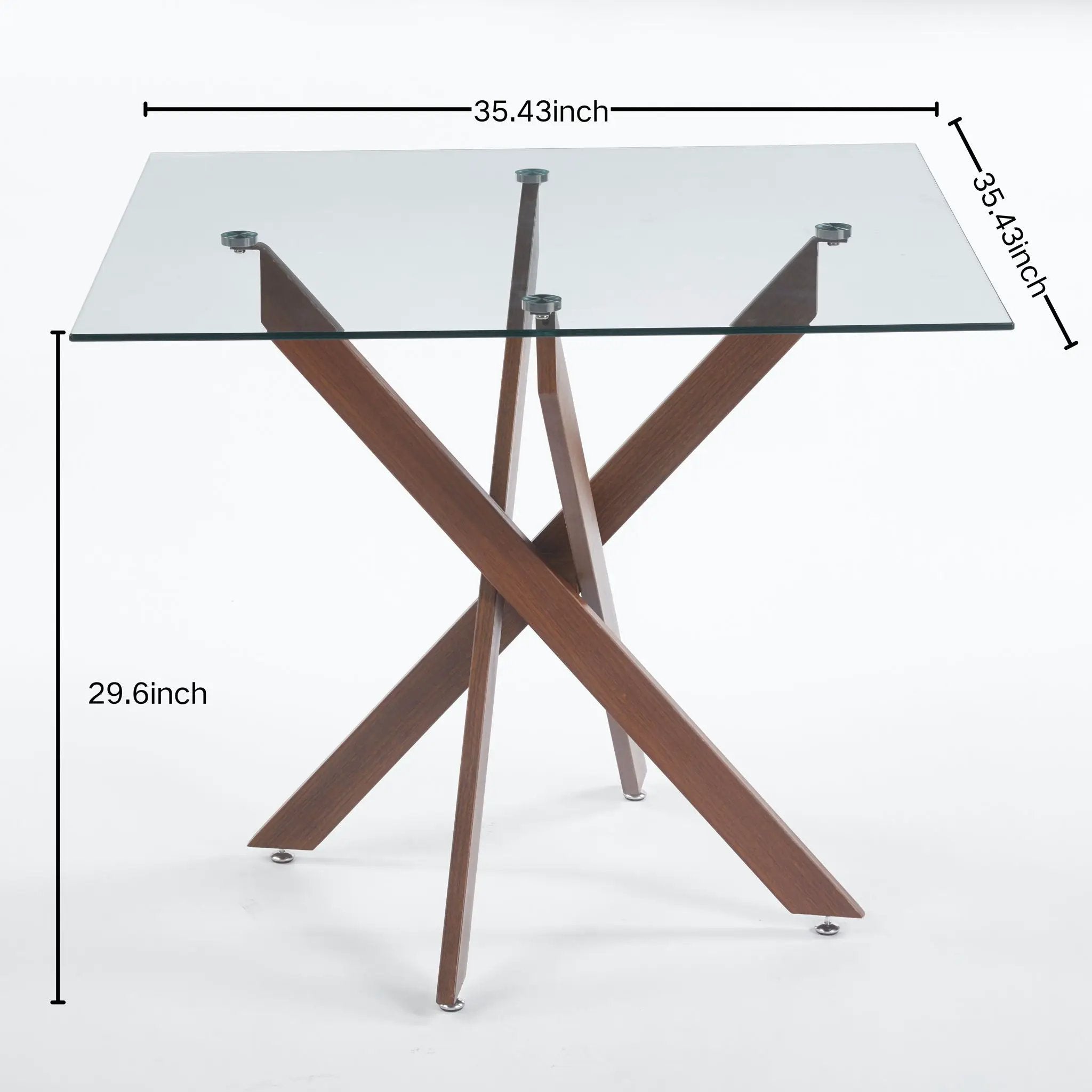Dining Table With Cross Metal Leg And Tempered Glass, Modern Space Saving Kitchen Table For Living Room Legs, Square Table by Unique Piece Furniture
