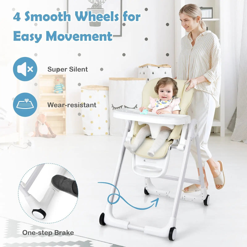 Baby Folding Convertible High Chair with Wheels and Adjustable Height by DirectDeals