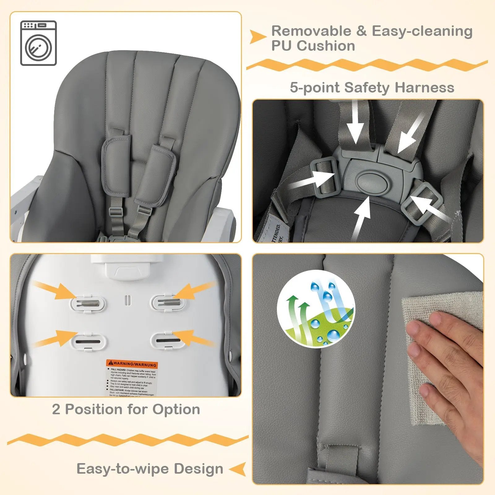Convertible Infant Dining Chair with 5 Backrest and 3 Footrest Positions by DirectDeals