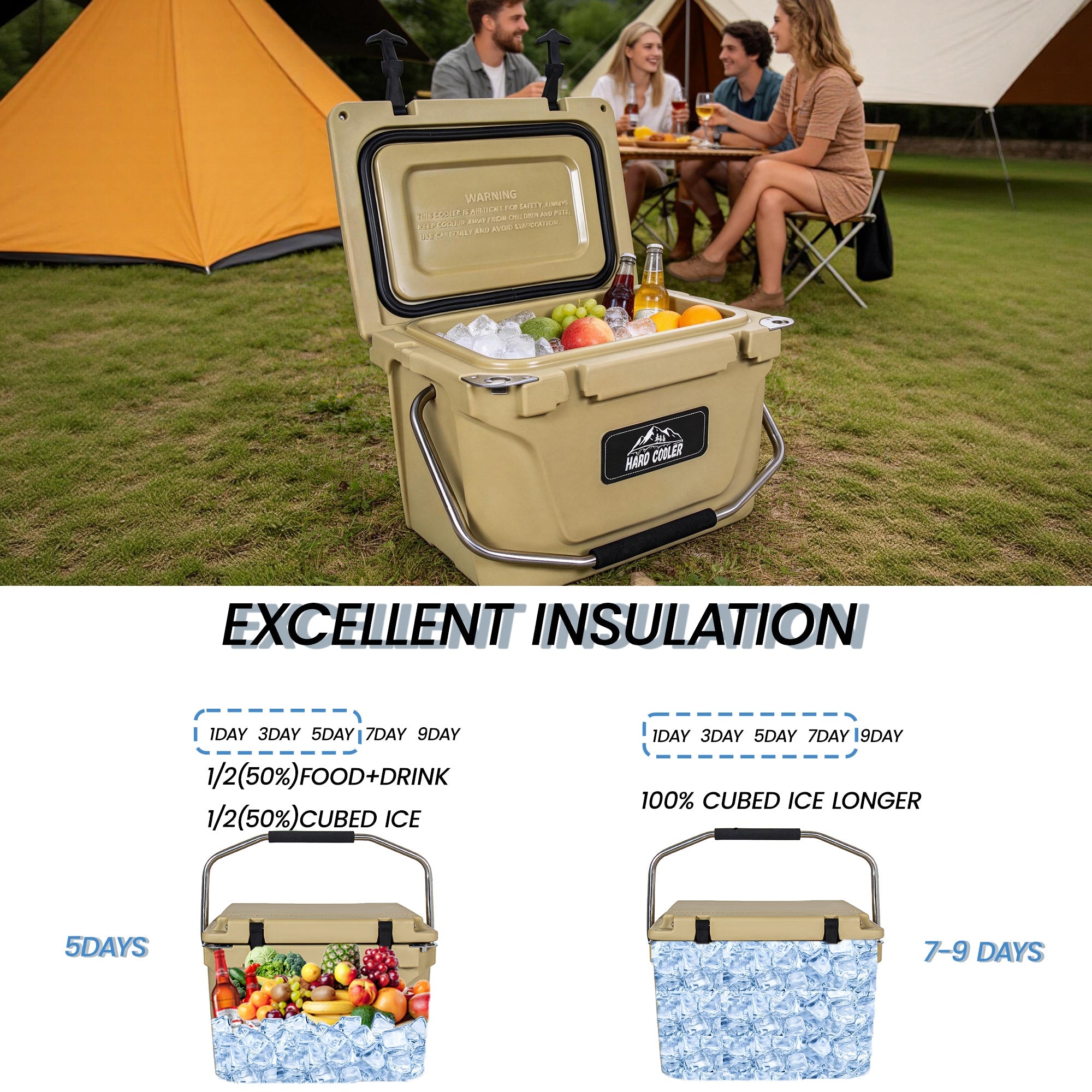 20 Quart Khaki Cooler, Ultra-Tough Hard Shell Ice Chest by HouseOfZazla