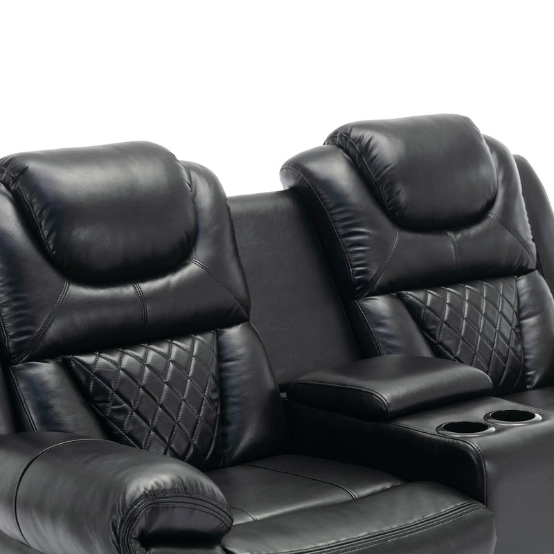 Home Theater Seating Manual Recliner Loveseat With Hide-Away Storage, Cup Holders And Led Light Strip For Living Room by HouseOfZazla