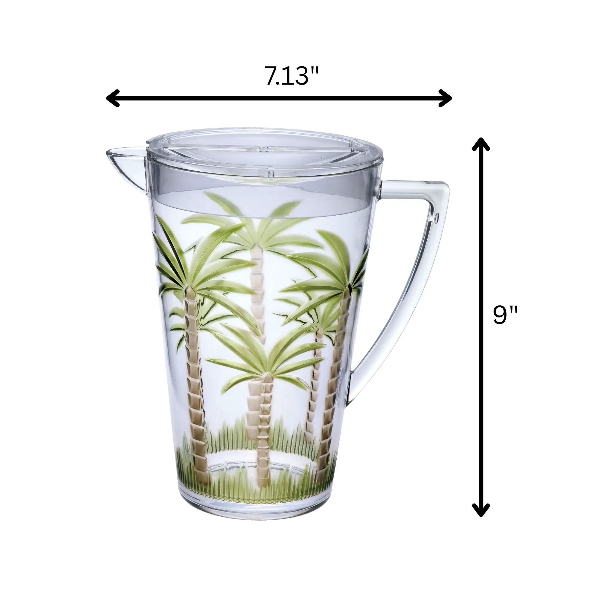Unbreakable Plastic Water Pitcher With Lid, Palm Tree Design - Clear by HouseOfZazla