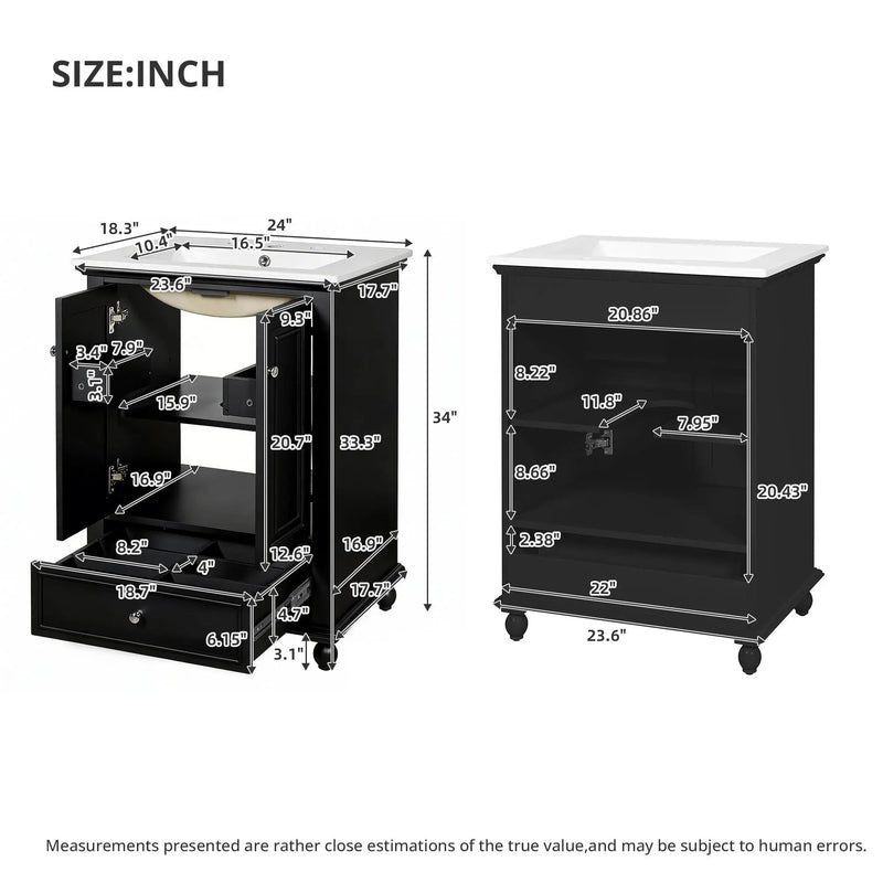 Modern Bathroom Vanity With Sink, Cabinet With Drawer And Dividers, Rectangular Storage Unit by Unique Piece Furniture