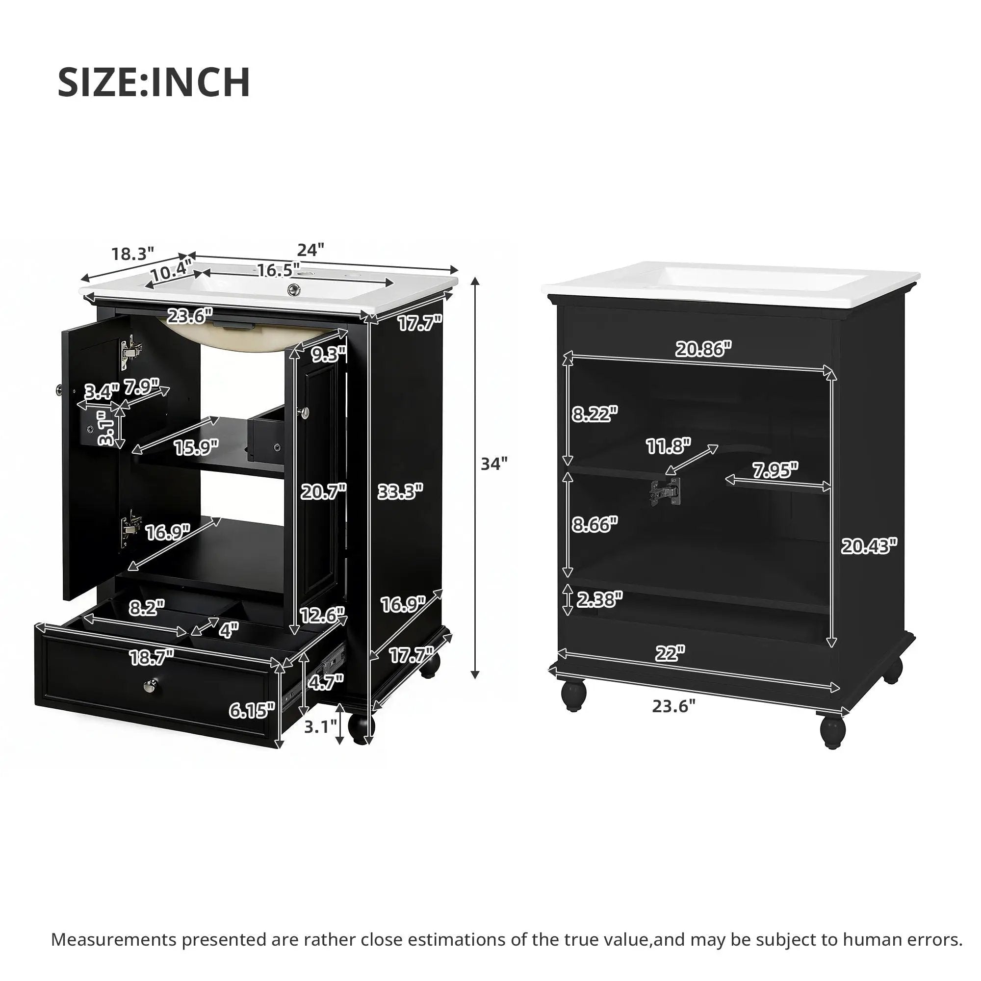 Modern Bathroom Vanity With Sink, Cabinet With Drawer And Dividers, Rectangular Storage Unit by Unique Piece Furniture