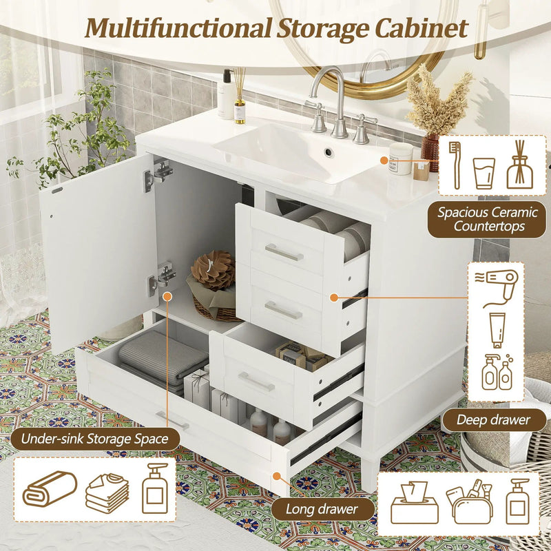 Bathroom Vanity, Modern Bathroom Cabinet With Sink Combo Set, Bathroom Storage Cabinet With A Soft Closing Door And 3 Drawers, Solid Wood Frame by Unique Piece Furniture