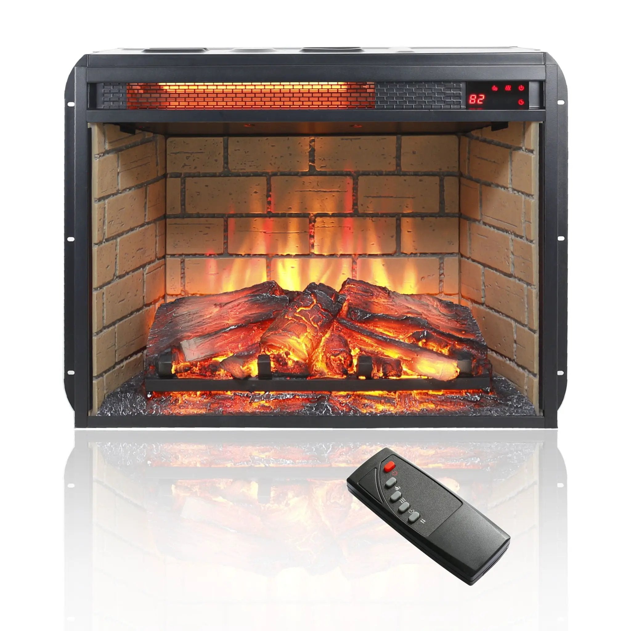 Infrared Quartz Heater Fireplace Insert -Woodlog Version With Brick by Unique Piece Furniture