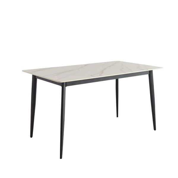 Dining Table Round White Sintered Stone Top Heavy Duty Metal Legs Waterproof Surface For Kitchen Dining Room Or Office Furniture - White / Black