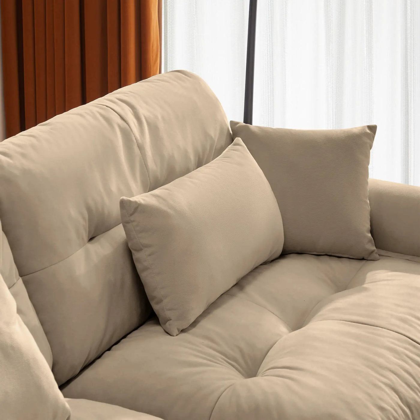 Modern Sectional Sofa With Ottoman, Round Bolster Armrests, Waist And Throw Pillows by HouseOfZazla