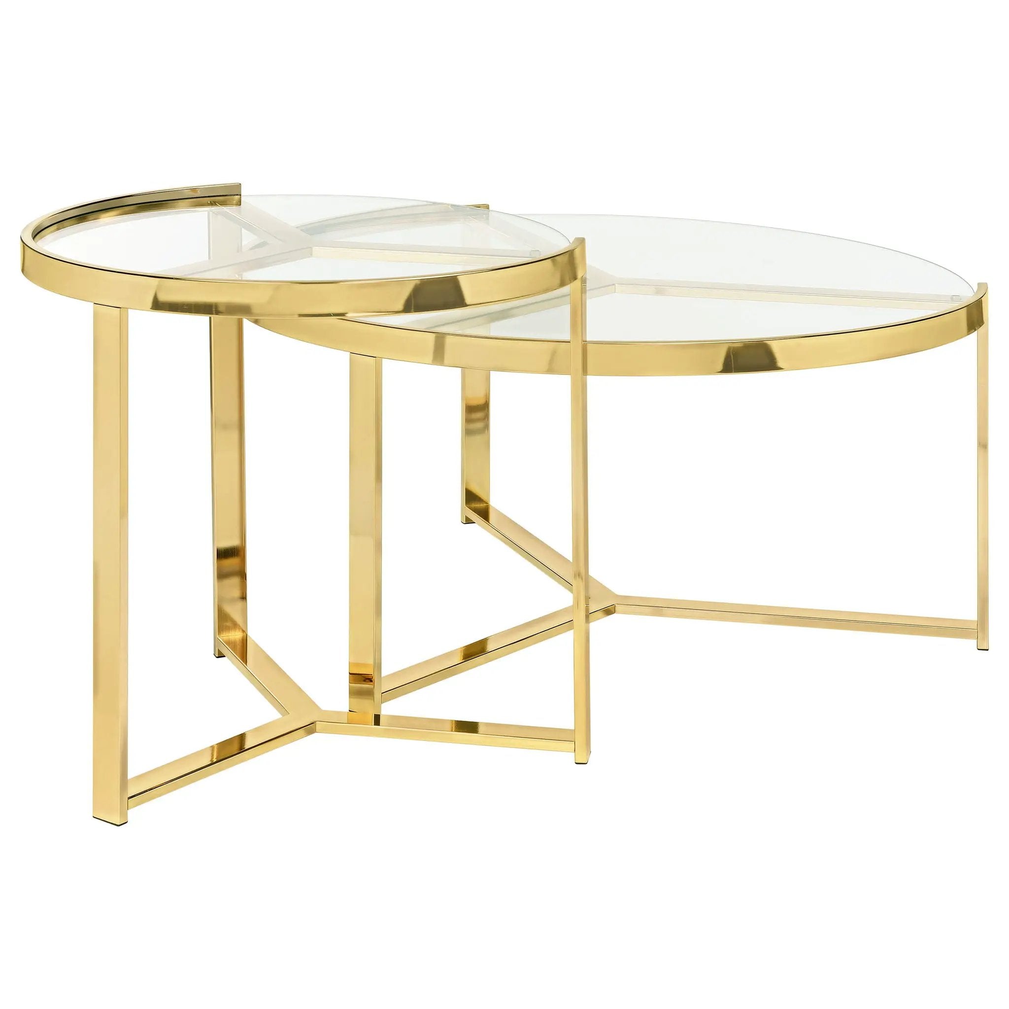 Delia 2-Piece Round Glass Top Nesting Coffee Table Gold by Unique Piece Furniture
