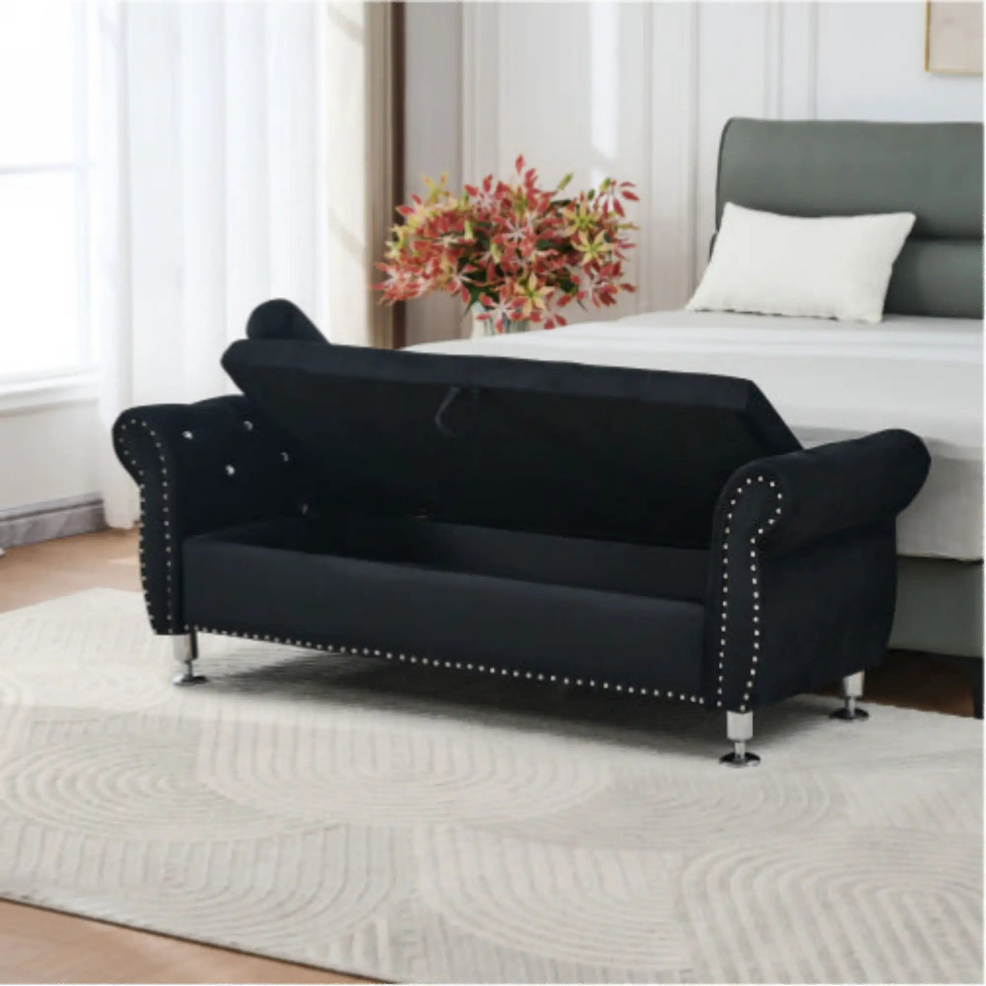 Storage Bench With Crystal Buttons And 1 Pillow For Bedroom by HouseOfZazla