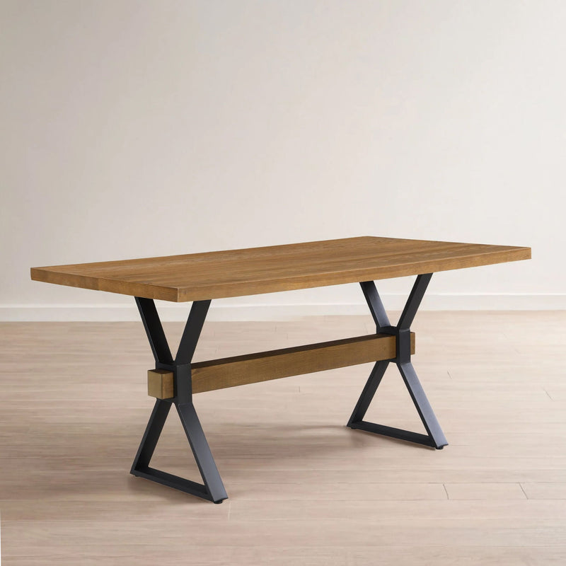 Farmhouse Style X Shaped Legs Dining Table With Moulded Details - Brown by HouseOfZazla