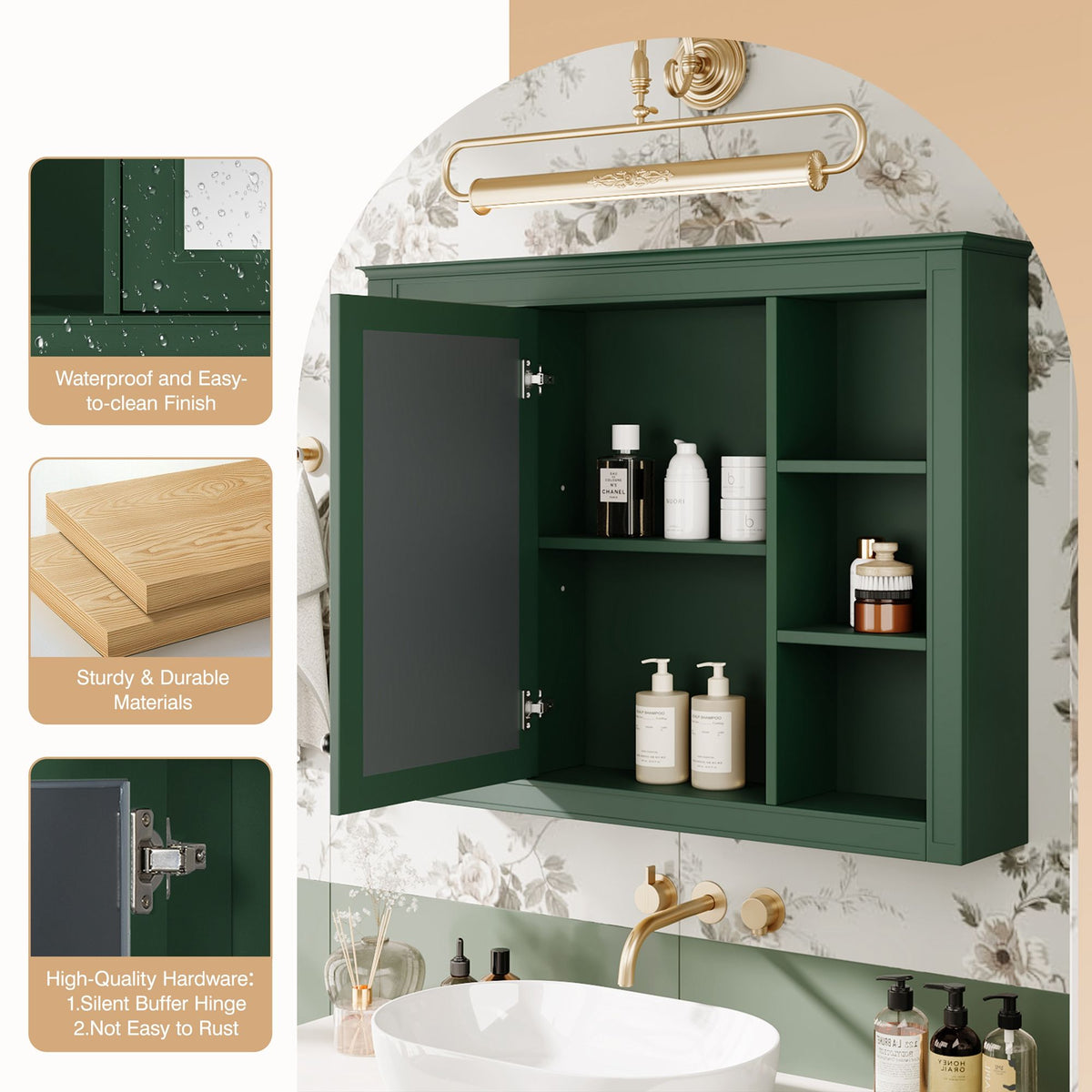 Wall Mounted Medicine Cabinet With Mirror, Storage Cabinet Featuring 6 Open Shelves And Adjustable Interior, photo 34 of 40