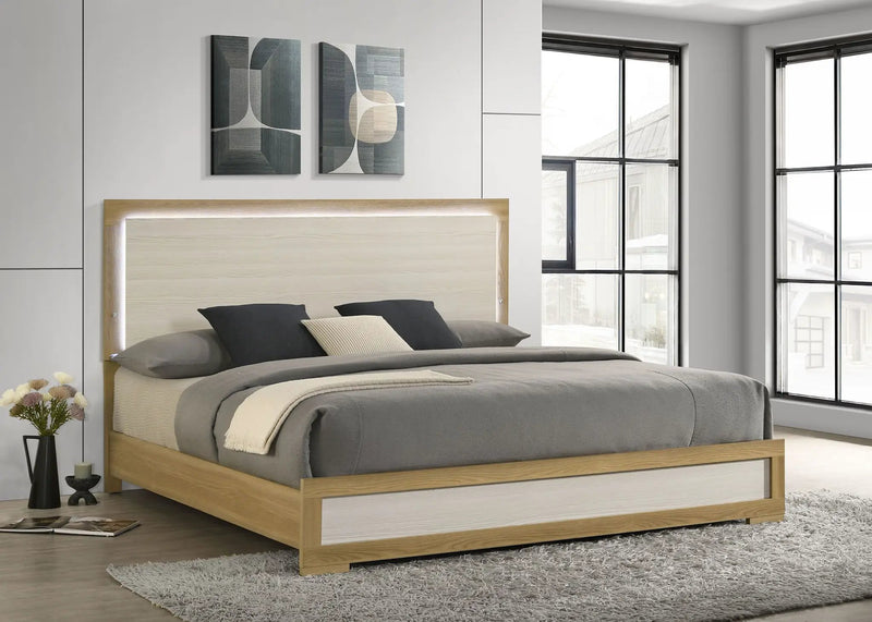 Hyland Eastern King Panel Bed LED Headboard Natural by Unique Piece Furniture