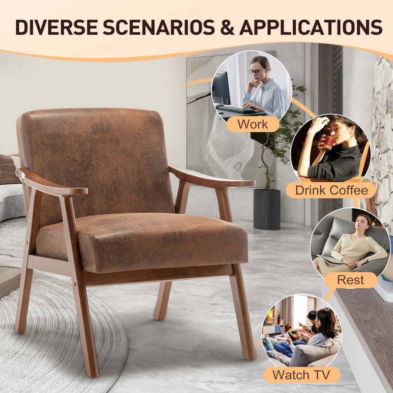 Mid Century Modern Accent Chair With Solid Wood Frame And Extra Thick Backrest by HouseOfZazla