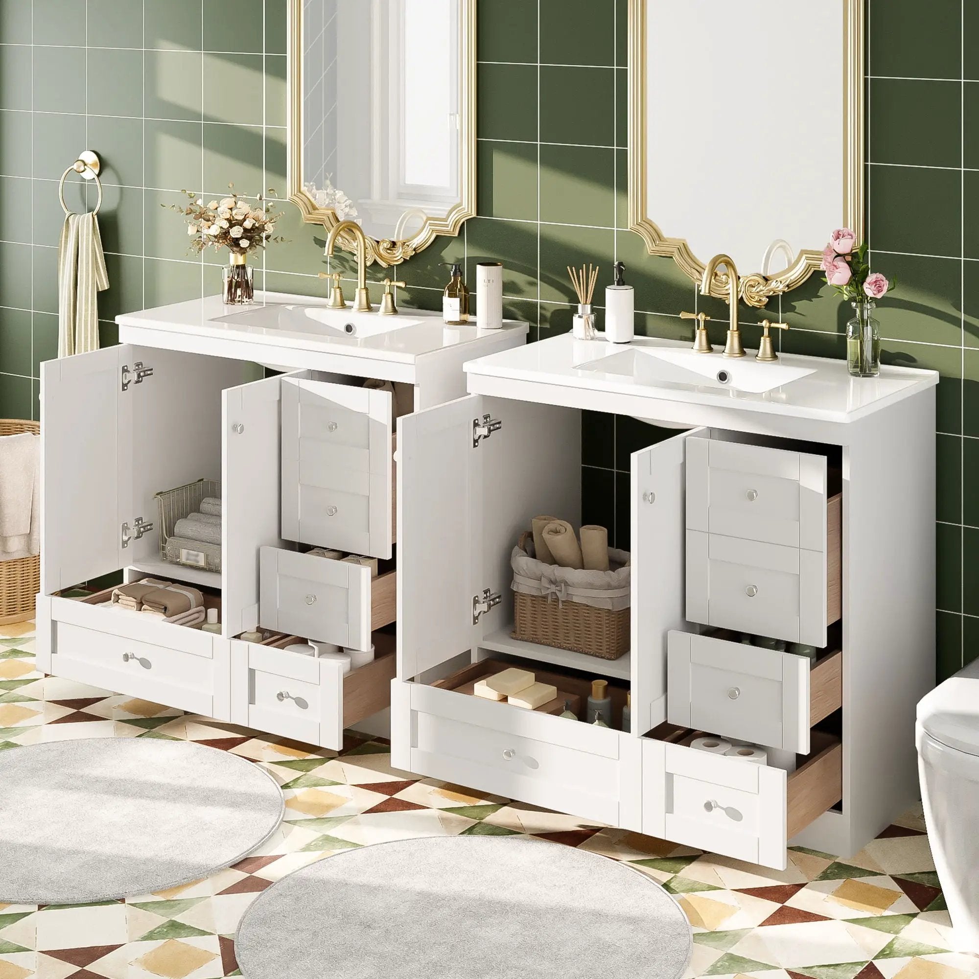 Shaker Free Standing Bathroom Vanity Cabinet & Sink, Soft Close Drawers, Soft Close Doors by HouseOfZazla