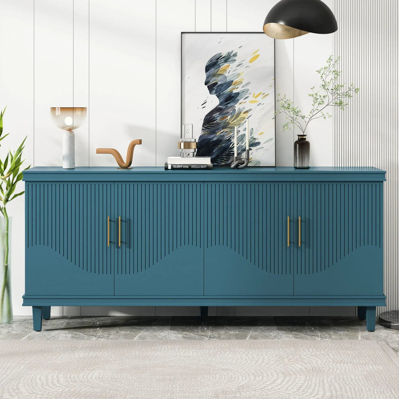 4 Door Cabinet, Large Storage For Living Room - Blue by Unique Piece Furniture