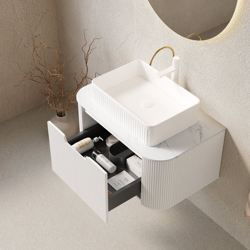 DINA 30" Bathroom Vanity & Sink with Floating Curved Edges and Storage Drawer by HouseOfZazla