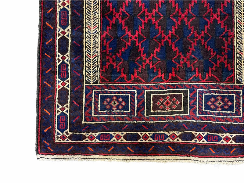 3x5 Vintage Handmade Tribal Wool Rug Balouchi Prayer Rug Afghan Rug Red Blue Wow by Jewel Rugs