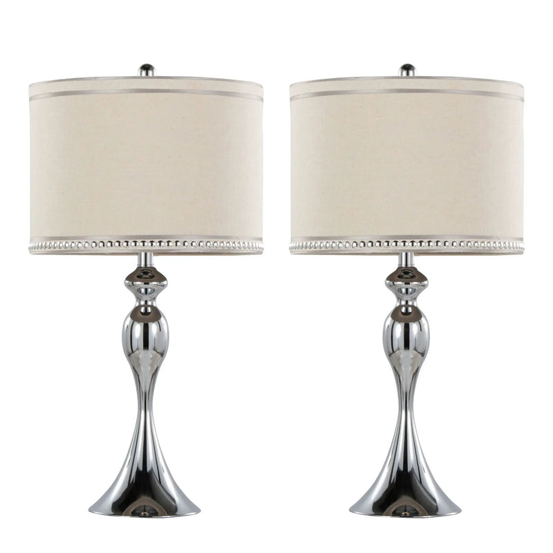 Ashland - Contemporary Table Lamp With Trim (Set of 2) - Polished Chrome / Cream by HouseOfZazla