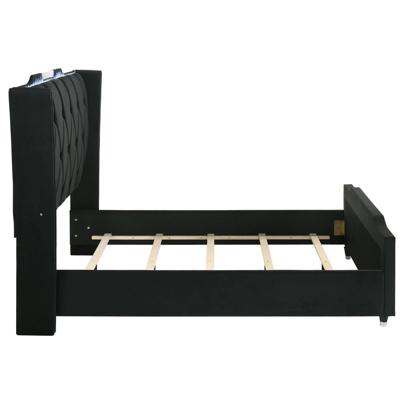 Lorient Queen LED Upholstered Wingback Bed Black by Unique Piece Furniture