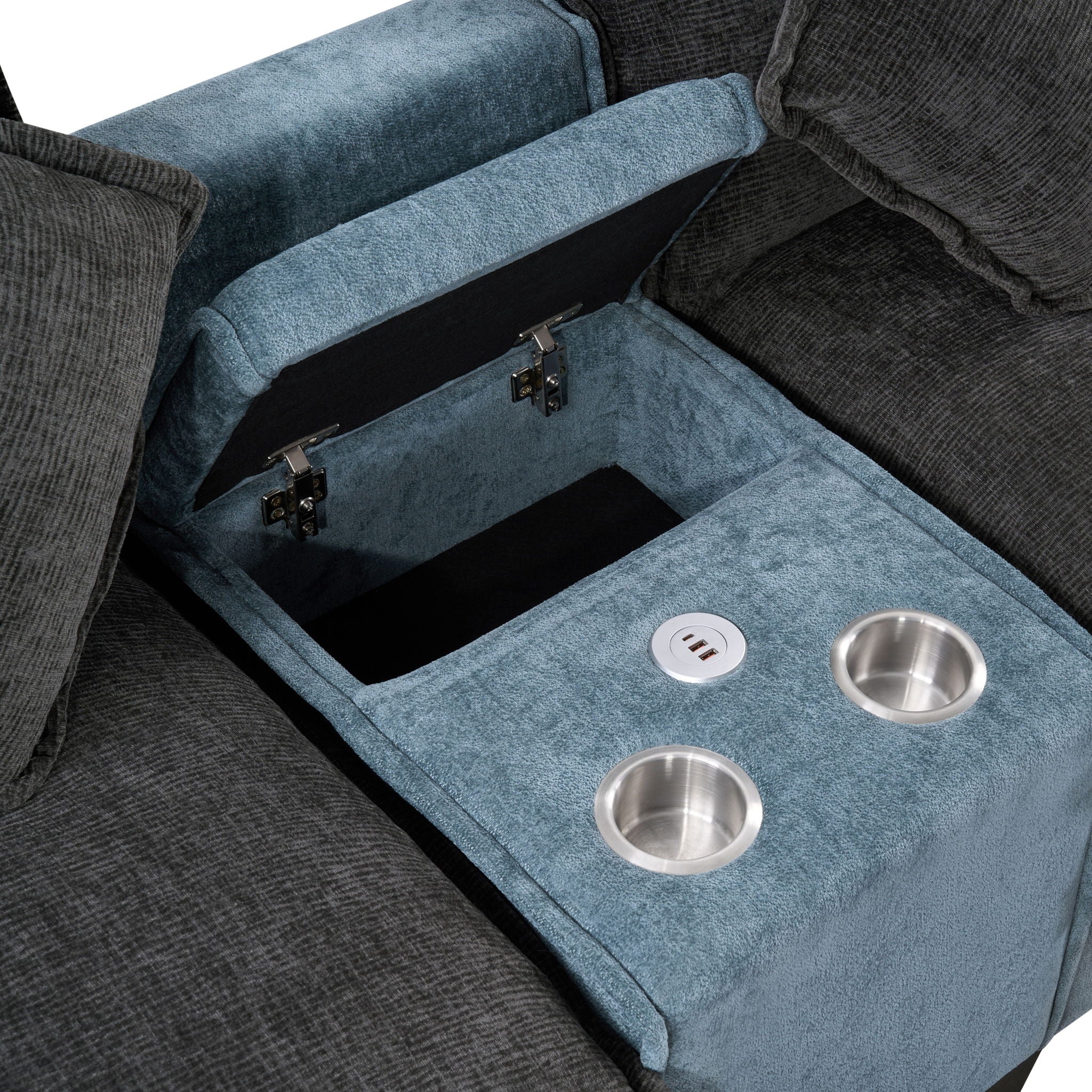 Sectional Sofa With Removable Ottomans, USB Ports, Cup Holders & Storage - Gray / Light Blue by HouseOfZazla