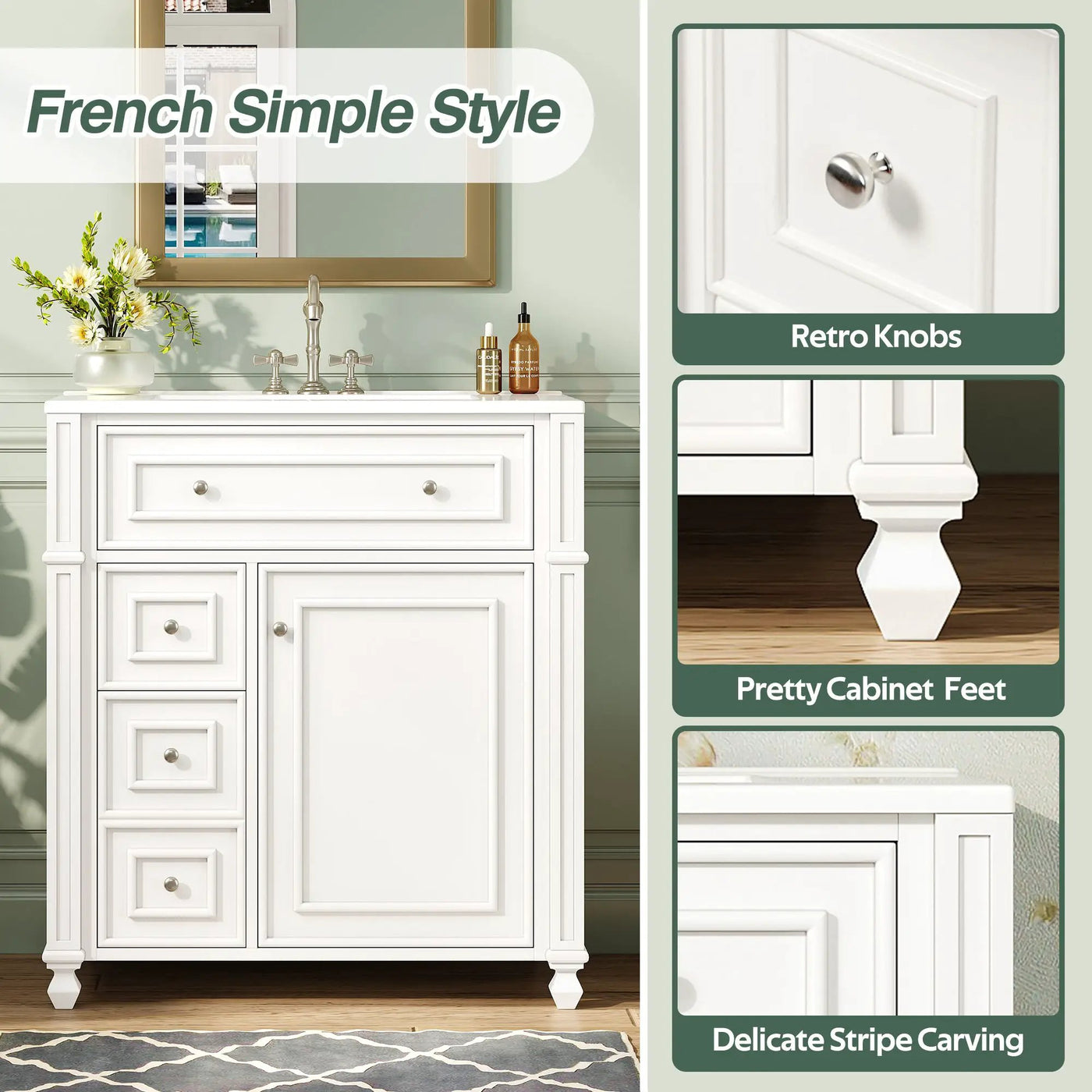 Bathroom Vanity Cabinet With Sink, Soft Close Doors With Door Organizer by HouseOfZazla