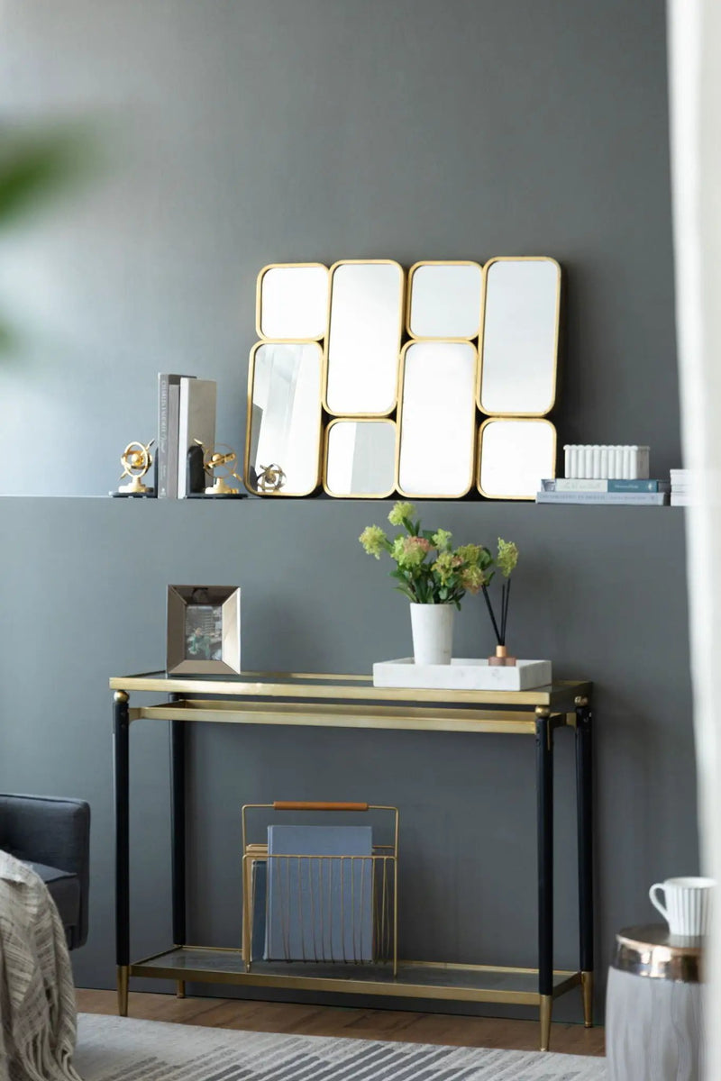 Mirror With en Metal Framed Decorative Rectangle Mirror For Bedroom Dressing Room, Hallway Or Living Spac - Gold by HouseOfZazla