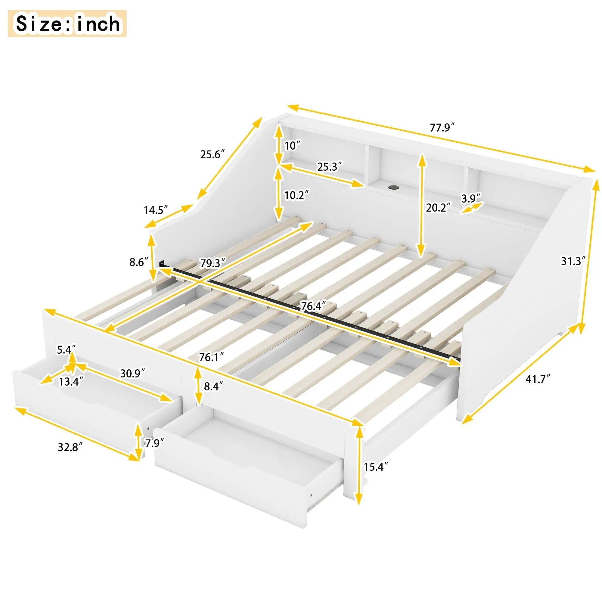 Daybed Frame With Storage Bookcases, 2 Drawers, Charging Station by Unique Piece Furniture