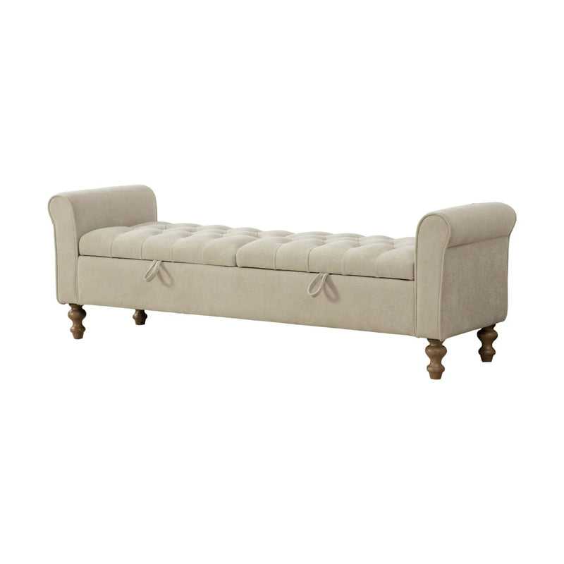 Napped Storage Bench With Rolled Armrest - Griege by HouseOfZazla