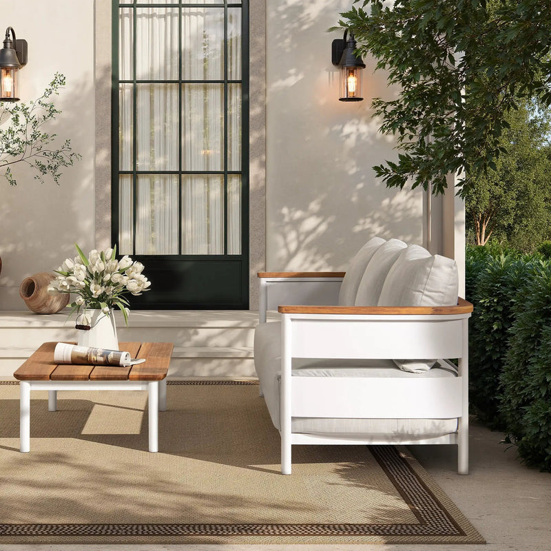 Rhodes 2pc Teak & Aluminum Outdoor Sofa and Coffee Table Set by HouseOfZazla