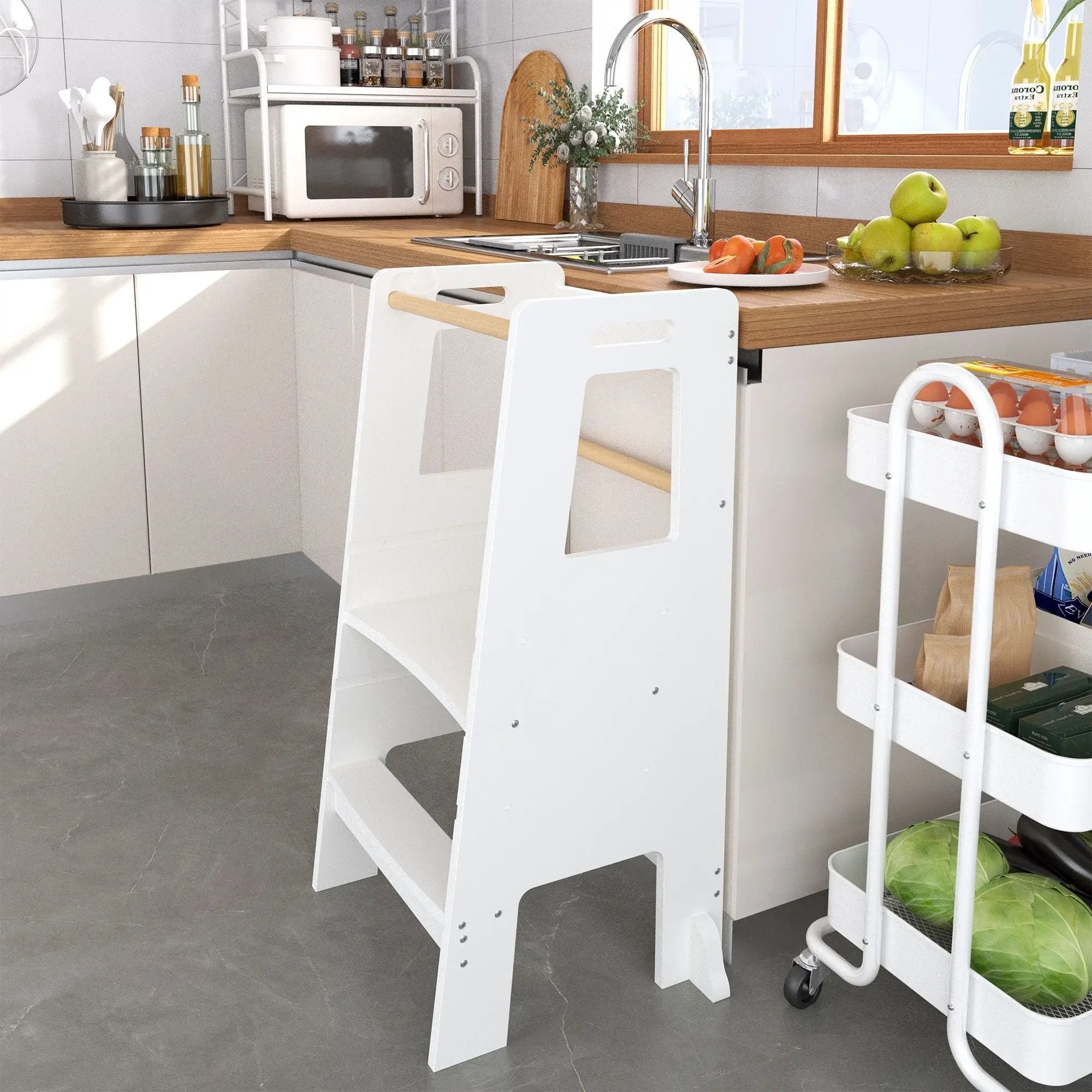 Standing Tower, Child Kitchen Step Stool Toddler, Montessori Stool Adjustable Height - White by Unique Piece Furniture