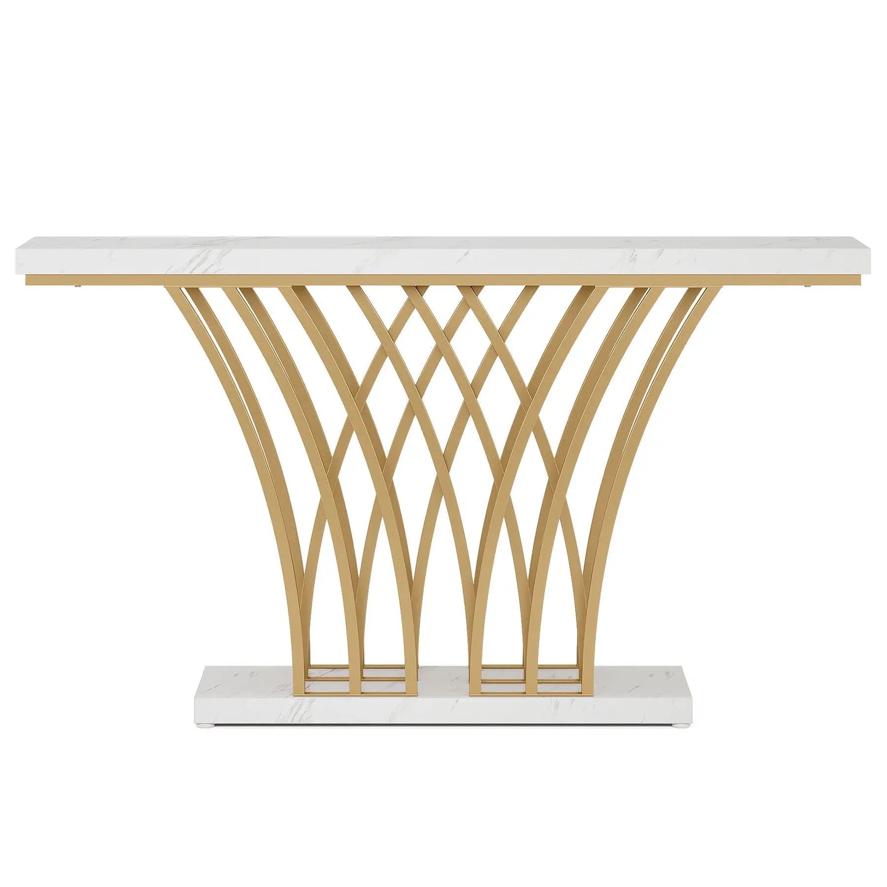 Console Table With Grid Base For Living Hallway - White / Gold by HouseOfZazla