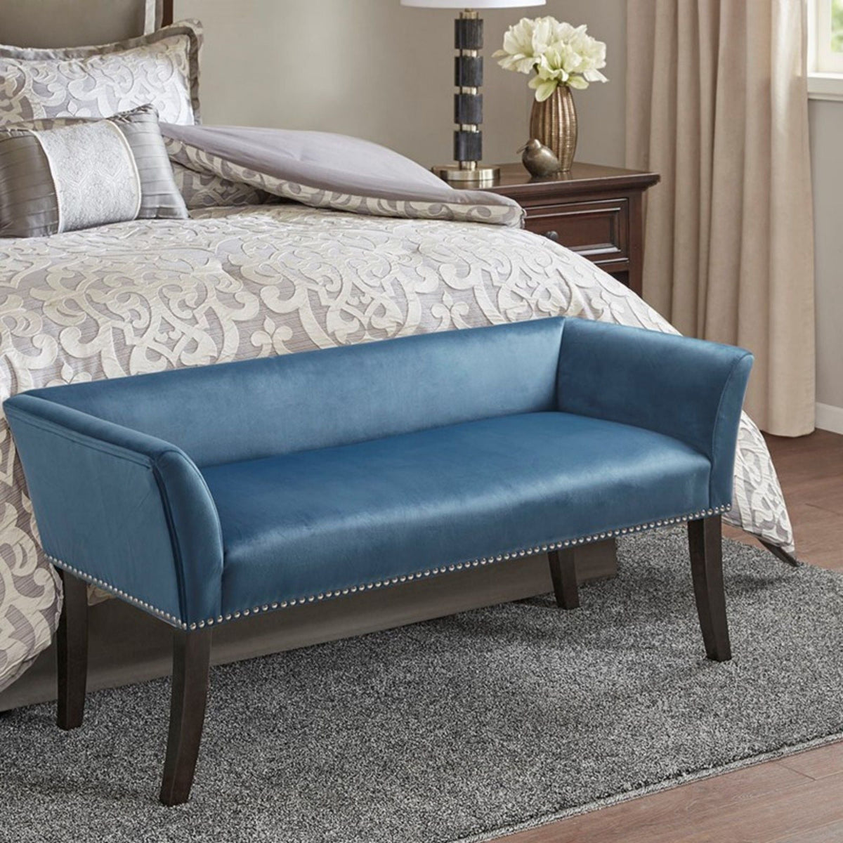 Welburn Upholstered Bench with Low Back and Flared Arms - Blue, Light Blue, or Beige, photo 20 of 32