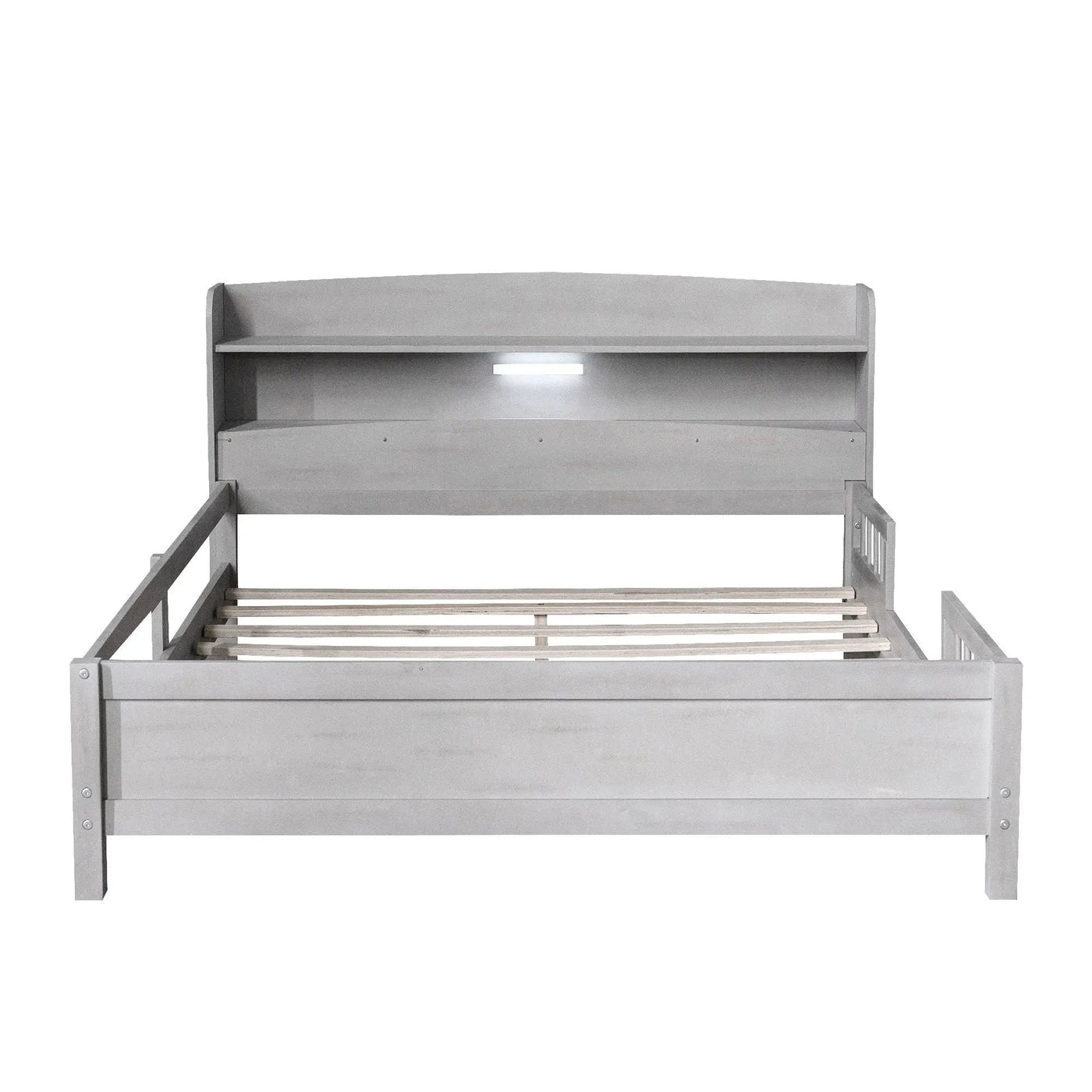 Wood Platform Bed With Built In LED Light, Storage Headboard And Guardrail by HouseOfZazla