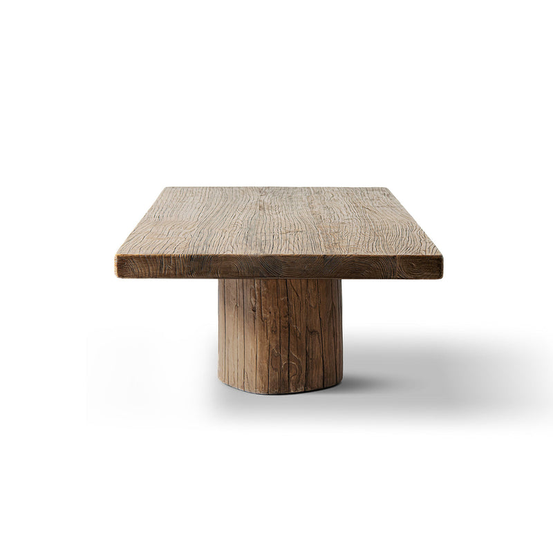 Arbor 60" Solid Reclaimed Elm Rectangular Plinth Coffee Table with Sculptural Bases - Heritage Medium-Dark, photo 7 of 10