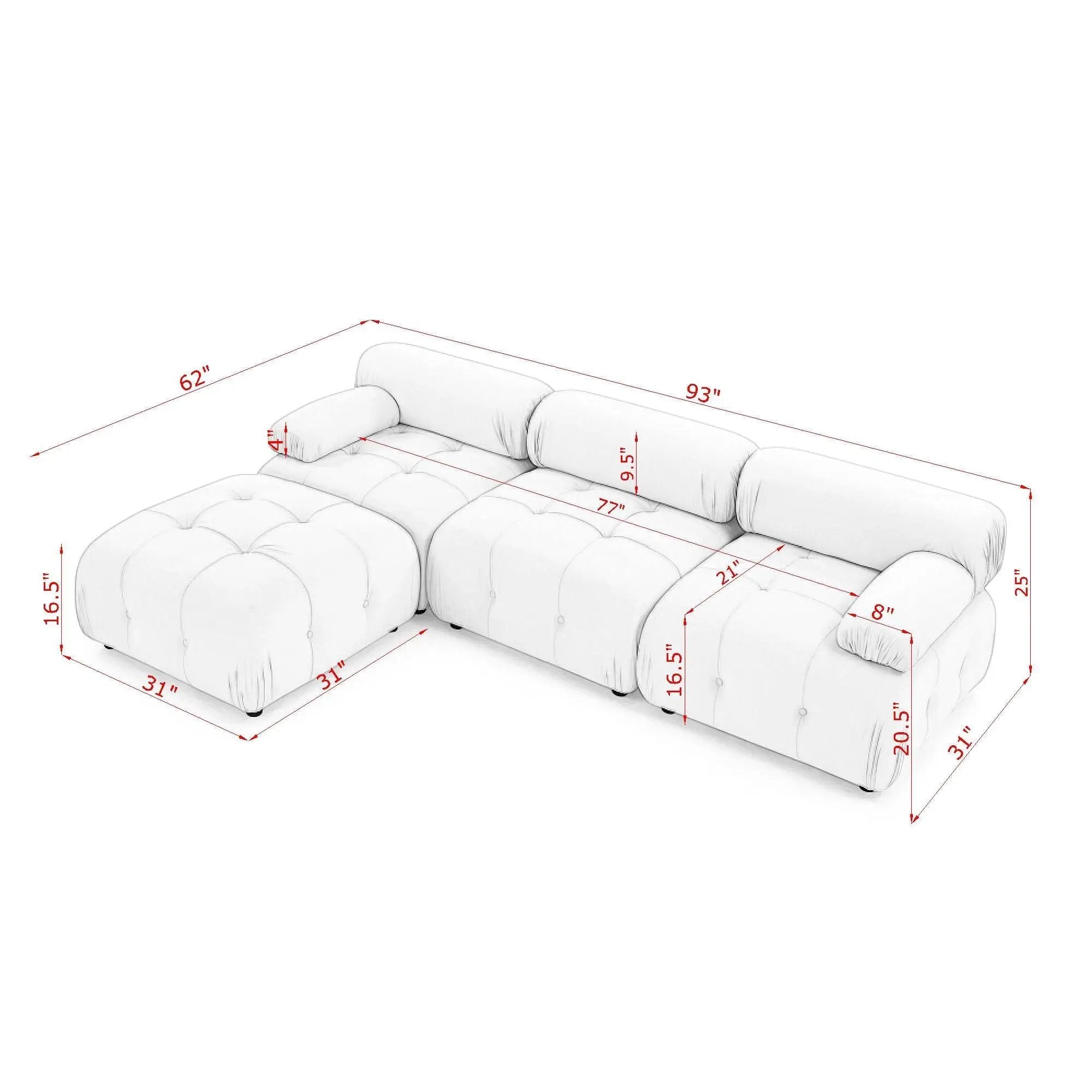 Modular Sectional Sofa, Button Tufted Design With Diy L-Shaped Layout, Reversible Ottoman by HouseOfZazla