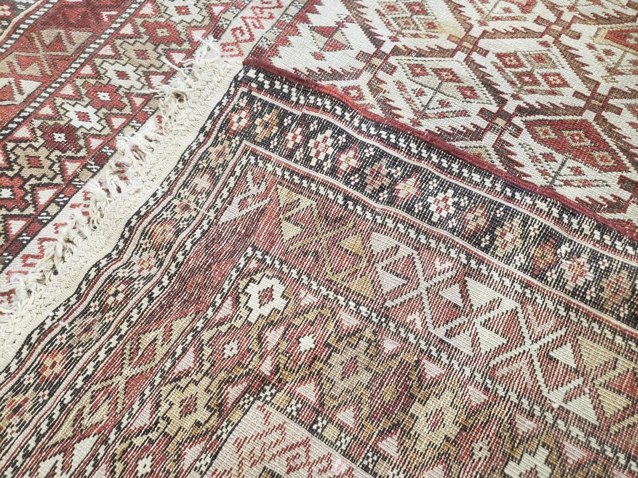 Antique Caucasian Shirvan Rug 4x6, Dagestan Area Rug, Wool Hand-Knotted Soft Red & Ivory 1920s Oriental Carpet, Soft Muted Colors by Jewel Rugs