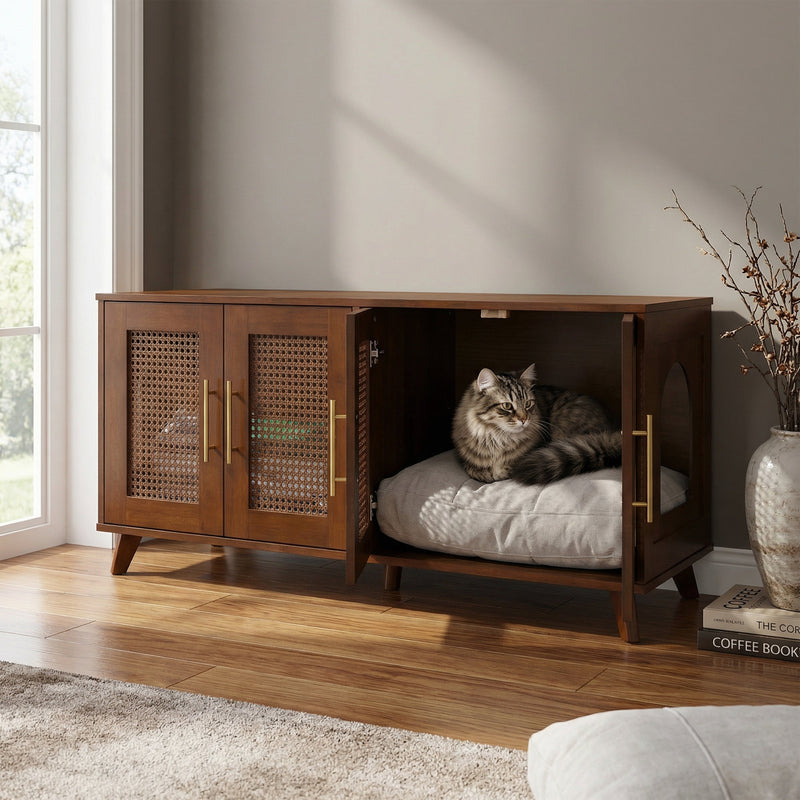 Myra Indoor Premium Rubber Wood Cat Cabinet with Cozy Cushion by HouseOfZazla