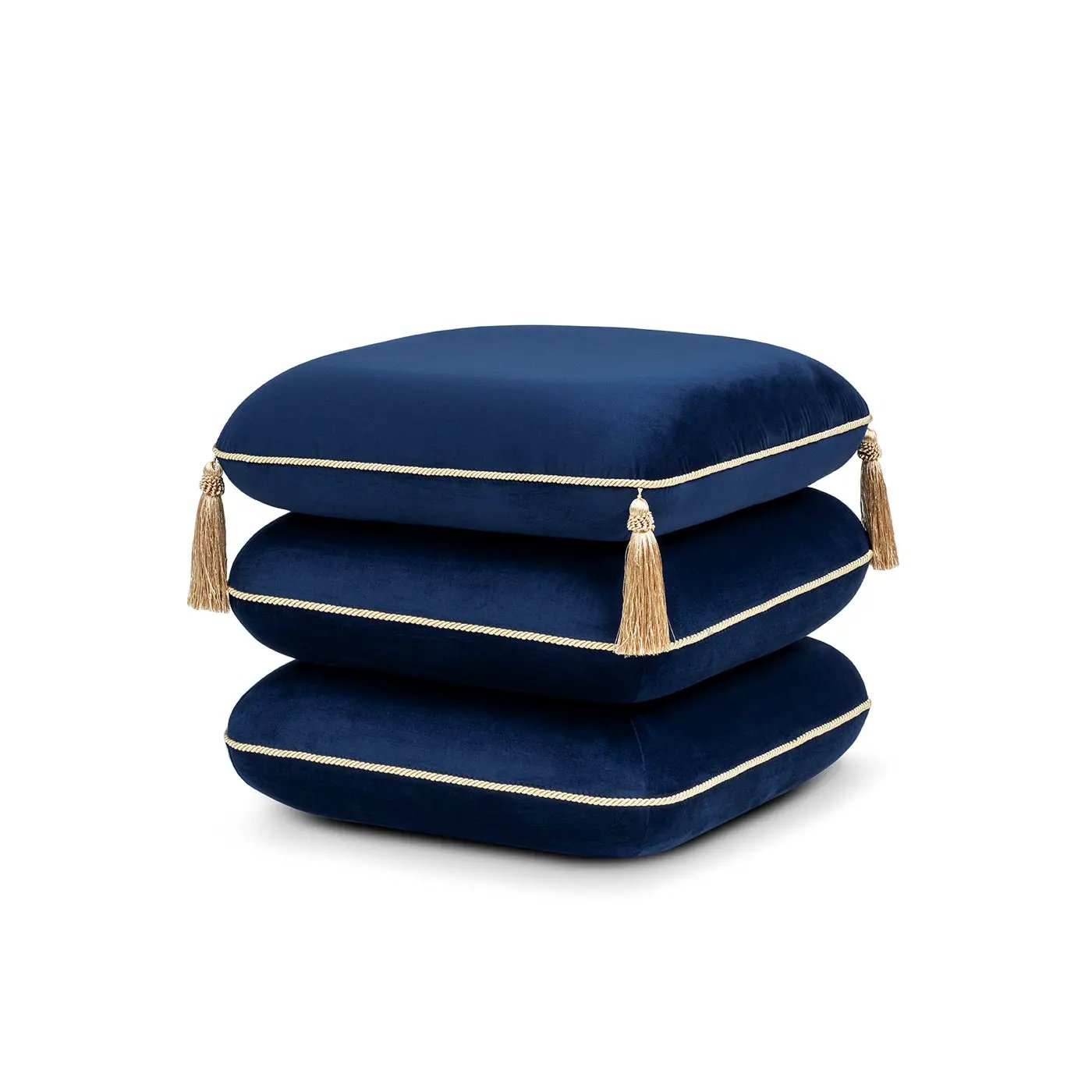 Monarch 19.5" Squared Upholstered Ottoman with Bullion Fringe by HouseOfZazla