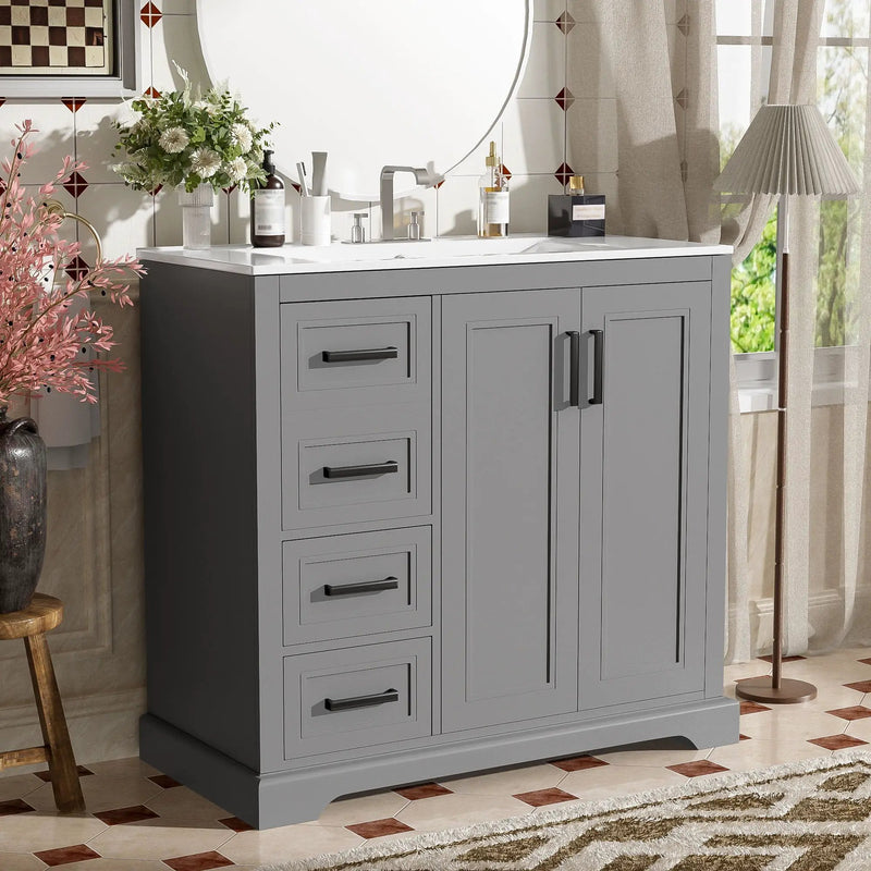 Bathroom Vanity With Sink, Soft Close Doors, Adjustable Shelf & 3 Drawers by Unique Piece Furniture