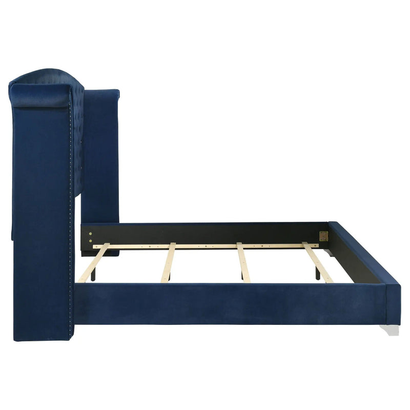 Melody Upholstered Eastern King Wingback Bed Pacific Blue by Unique Piece Furniture