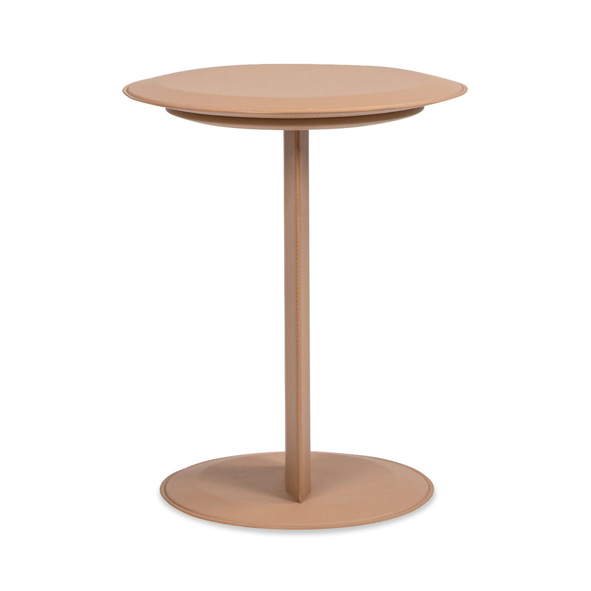 Leatherette C-Shaped Sofa Side Table with Round Top - Saddle Brown, photo 9 of 10
