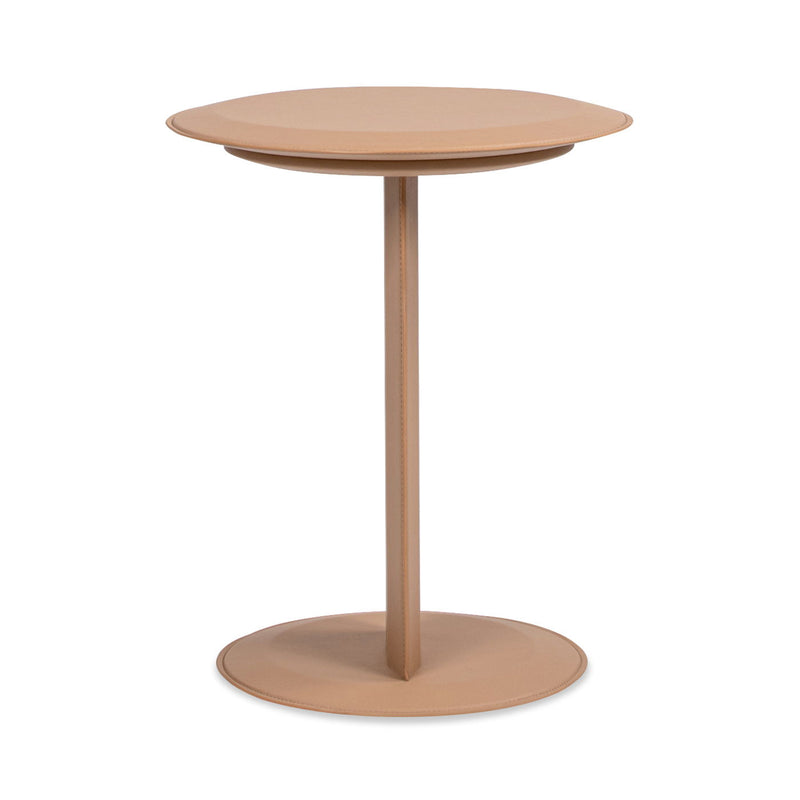 Leatherette C-Shaped Sofa Side Table with Round Top - Saddle Brown, photo 9 of 10