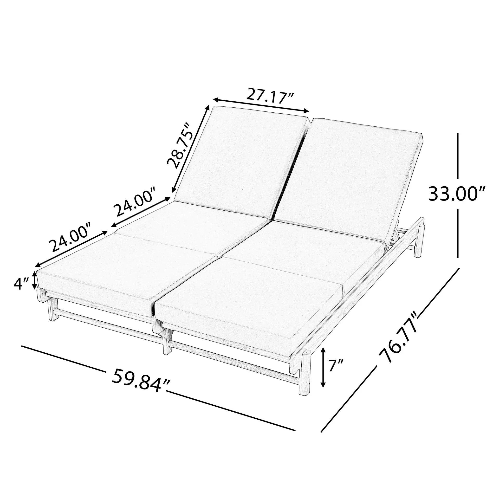 Light Teak Acacia Wood Double Chaise Lounger Set by HouseOfZazla