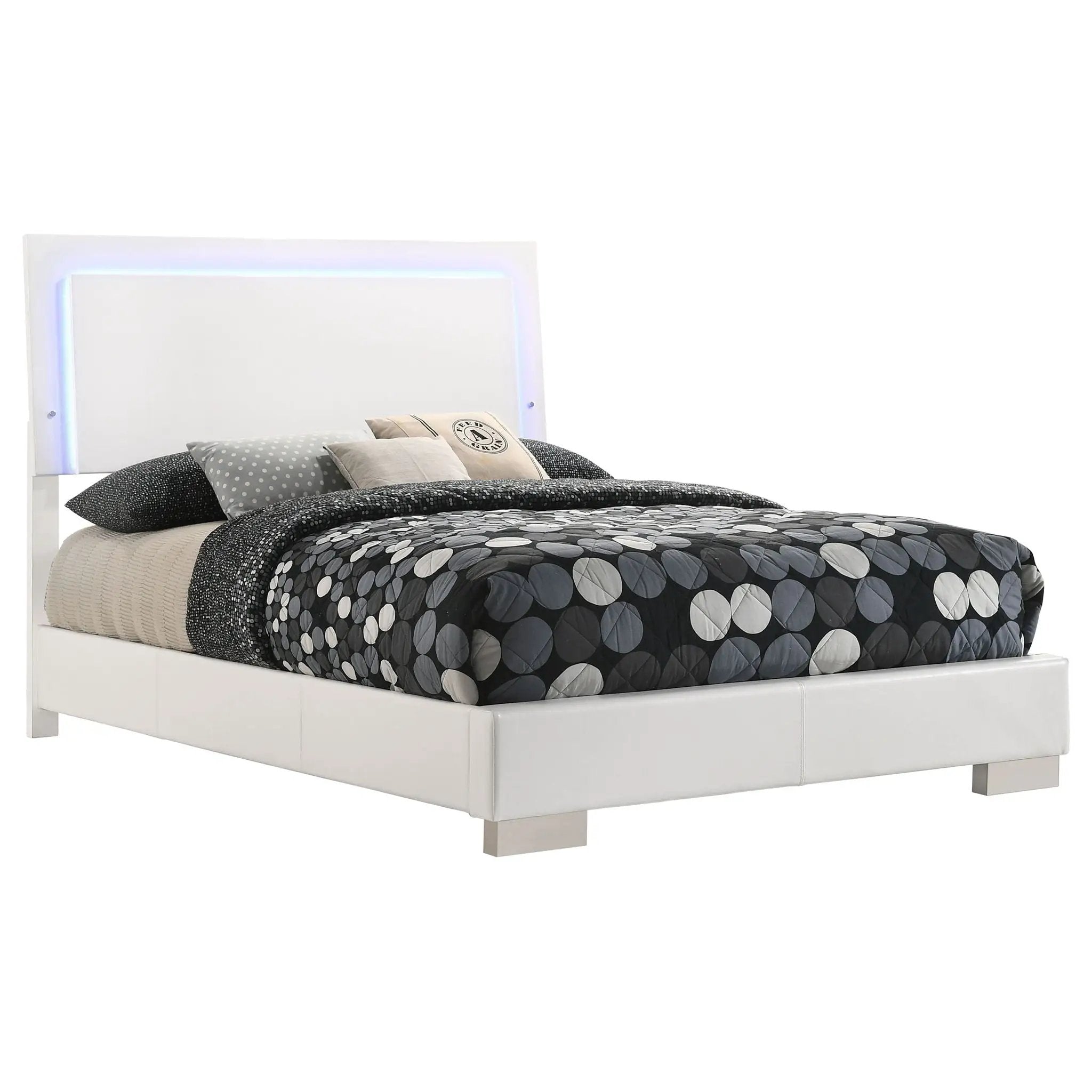 Felicity Wood Full LED Panel Bed White High Gloss by Unique Piece Furniture