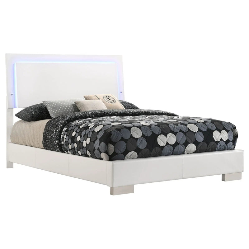 Felicity Wood Full LED Panel Bed White High Gloss by Unique Piece Furniture