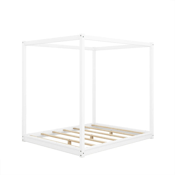 Wood Canopy Platform Bed With Support Legs And Airflow Slats