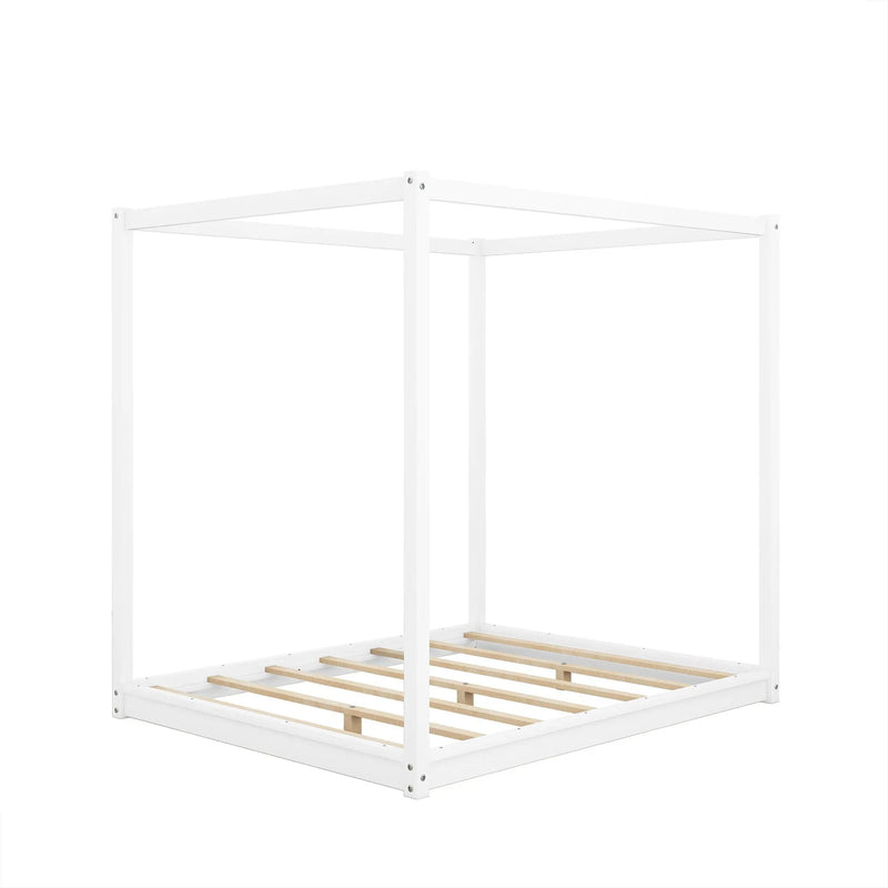 Wood Canopy Platform Bed With Support Legs And Airflow Slats